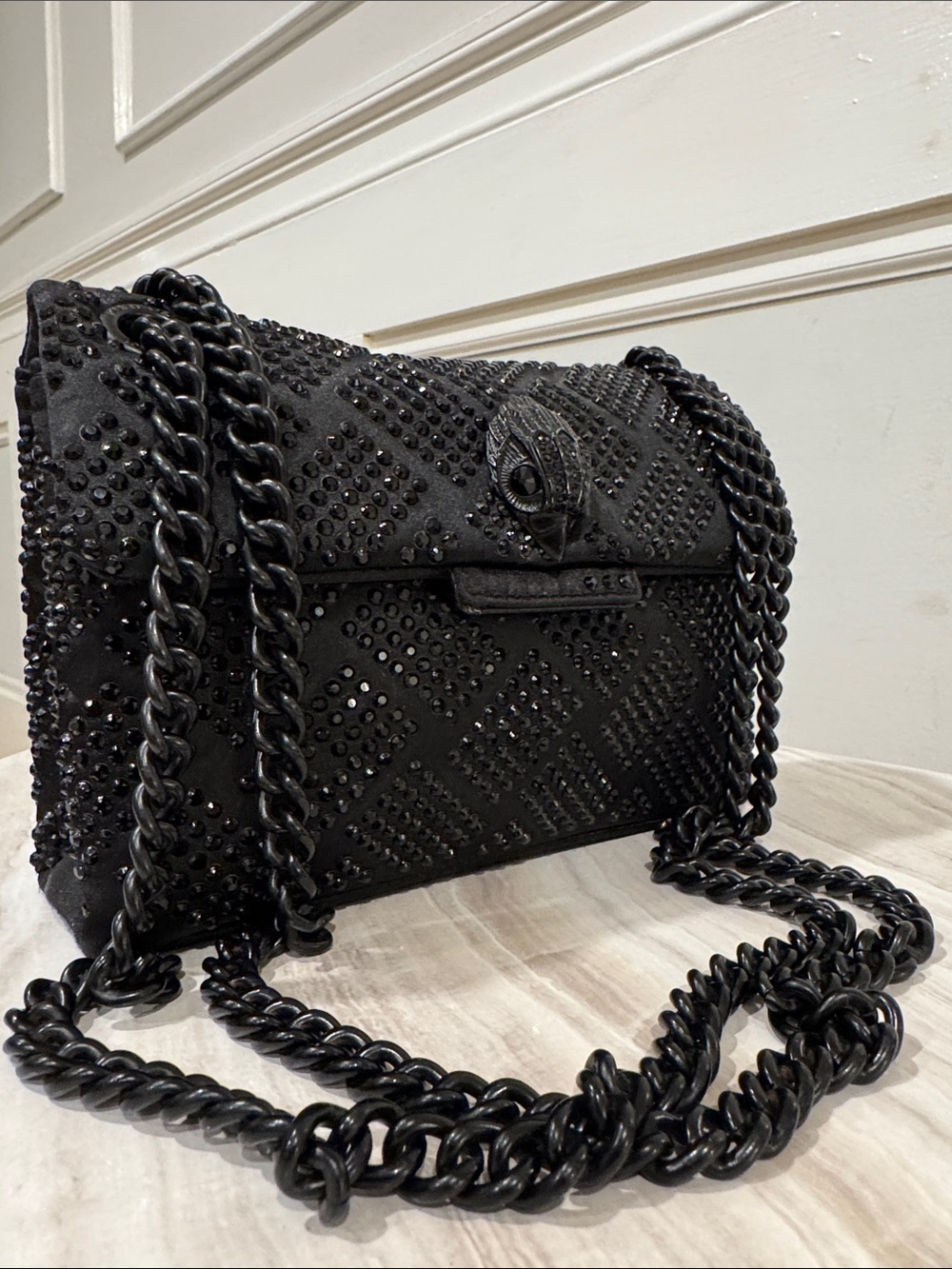 Kurt Geiger Bag Mini Kensington Crystal Studs Black Nylon Convertible Crossbody - Picture 1 of 17